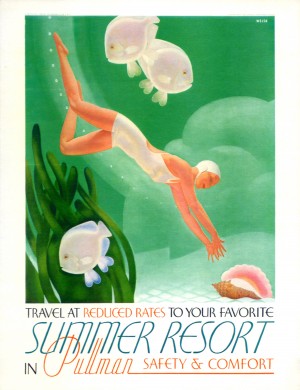 Summer resort in Pullman vintage travel poster